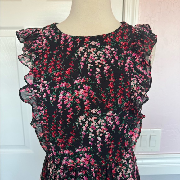 J. Crew Women’s Ruffle Tiered Floral Print Sleeveless Pockets Midi Dress Sz 2 - Picture 3 of 16
